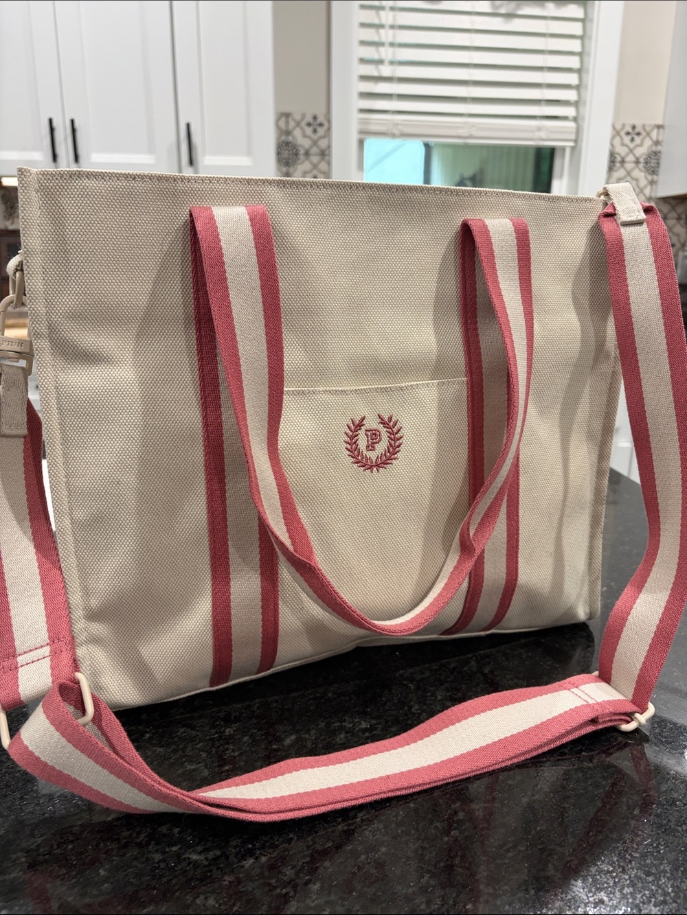 Victorias Secret Canvas Tote Bag with Pink Stripes and Pink Logo - Picture 4 of 10